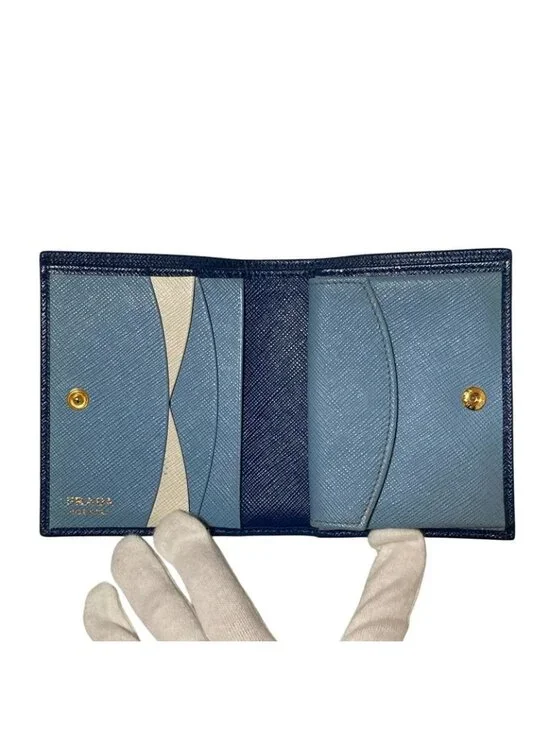 Prada Saffiano Multic Leather Compact Wallet Blue - Picture 5 of 9